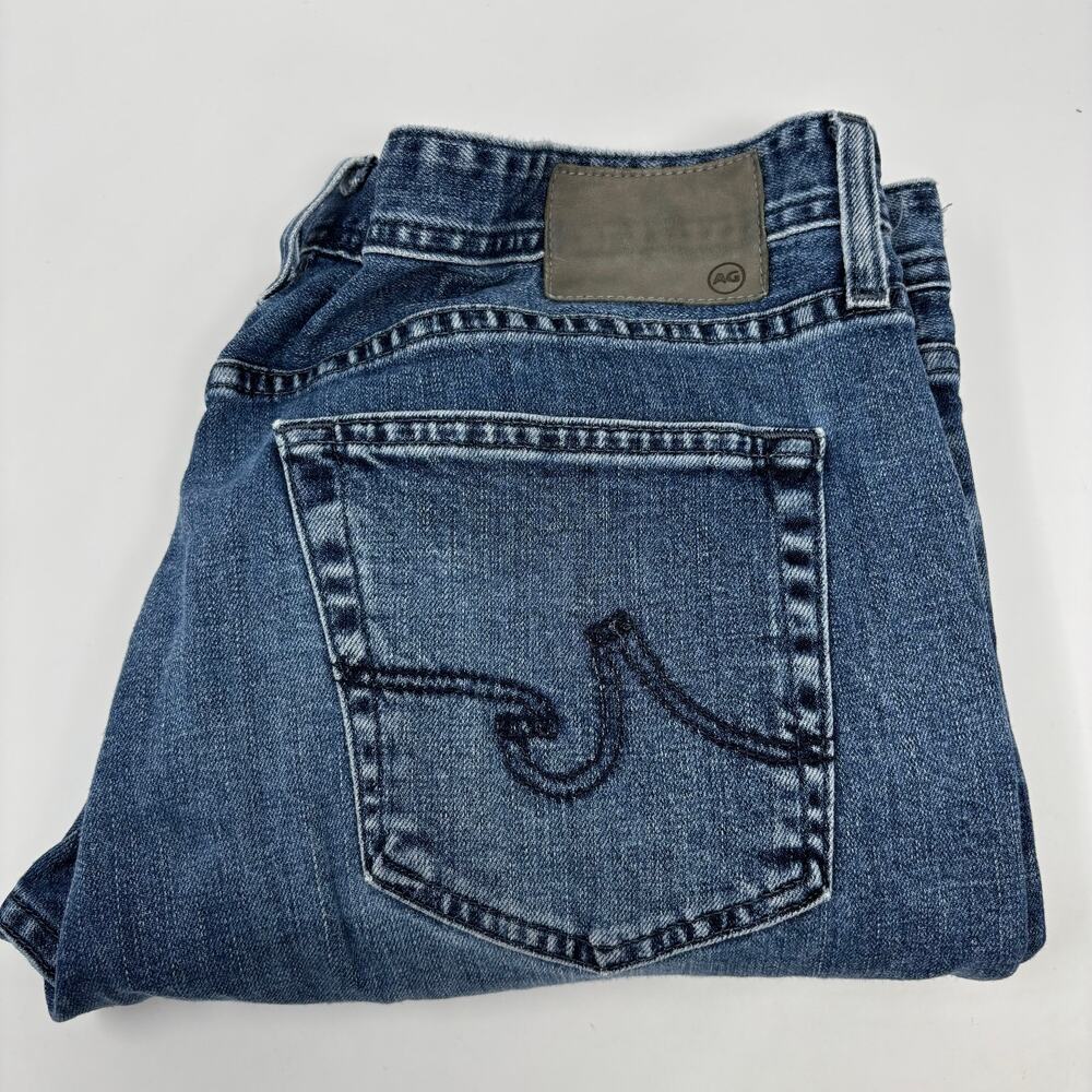 AG Adriano Goldschmied 36x31 Straight Leg 5 Pocket Design Distressed Jeans